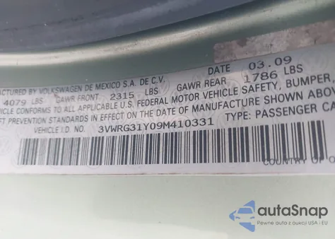 2009 Volkswagen New Beetle 2.5L z USA, uszkodzony, nr VIN 3VWRG31Y09M410331